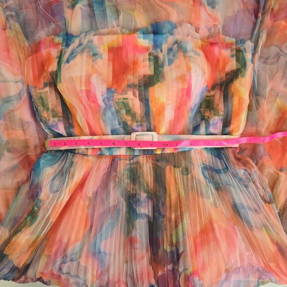 Hutch Coral Multi Swirl Strapless Pleated Fit Flare Belted Midi Dress Sz 14 - Picture 8 of 12